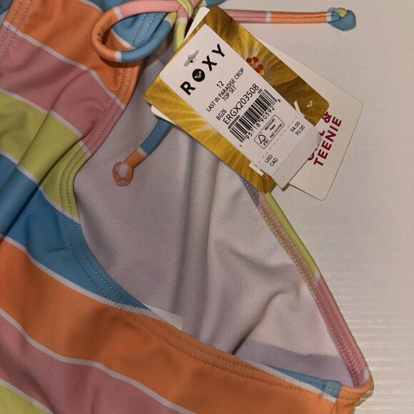 Roxy Girls' Last in Paradise Crop Top Swimsuit Set Bachelor Button Rainbow Ways - Picture 5 of 8